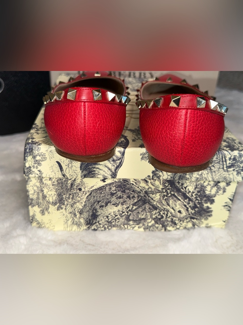 Authentic Valentino Garavani Rockstud Red Leather Point Flats Shoes GUC SmCut 37 - Picture 7 of 16